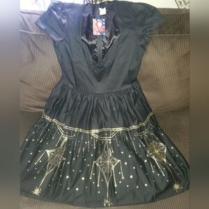Katrina swing Dress in art deco black  gold spiderweb NWT Pinup Couture Girl 2X